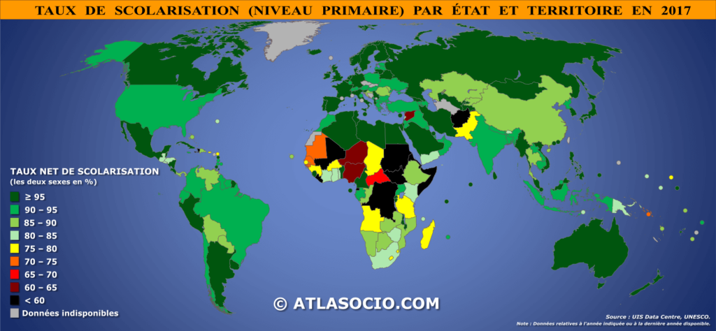 carte pays enfant taux scolarisation primaire